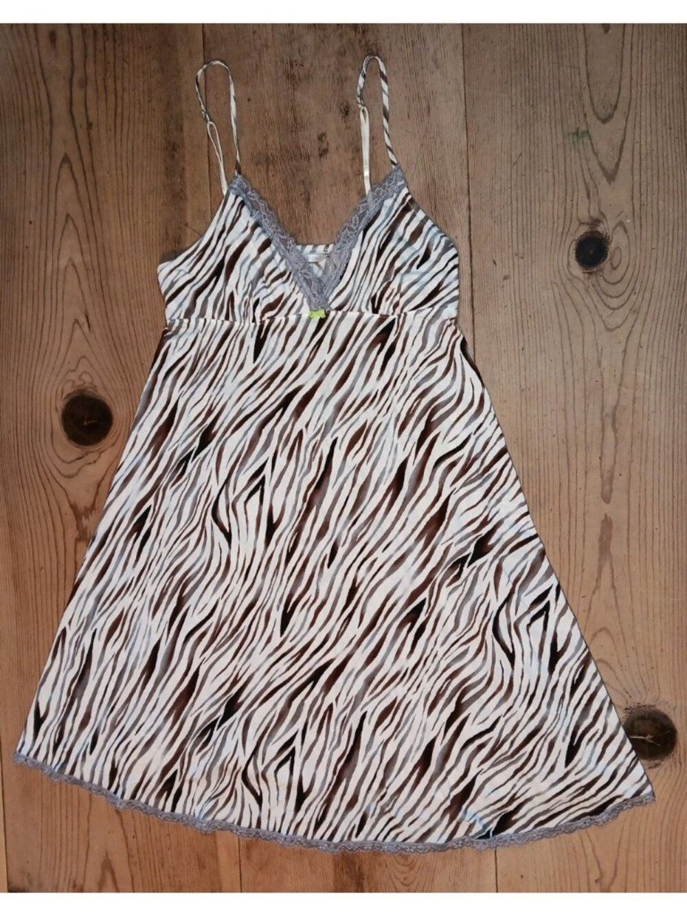Y2K Victorias Secret Baby Doll Slip Dress Negligee Womens M Zebra Animal Print